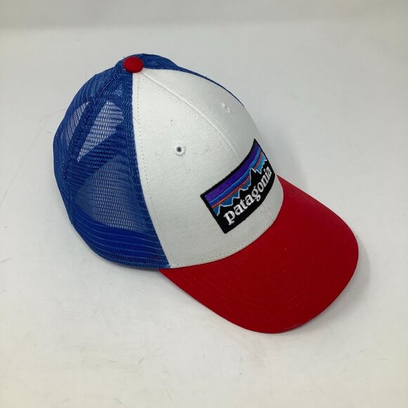 Patagonia P-6 Logo snap-back trucker cap hat one size red white blue colorblock - Picture 2 of 6